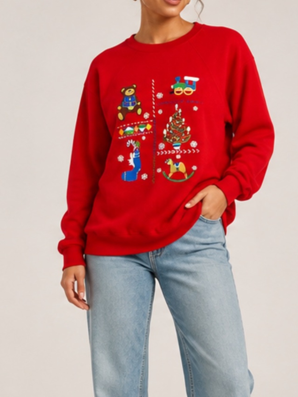 Vintage Festive Ugly Christmas Sweater Red Size XL